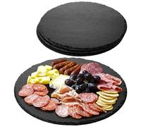Navaris Slate Plates - Food Contact Safe Workmanship - Cheese Platter Grazing Board Serving Plate - Slate Serving Antipasti Platters - Round Set of 4-28 cm (11")