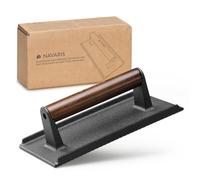 Navaris Smash Burger Press - Rectangular Cast Iron Hamburger Press - Burgers Presser for Even Grilling and Sear Marks - 21 x 11 x 6.5 cm (8.3 x 4.3 x 2.6 in)