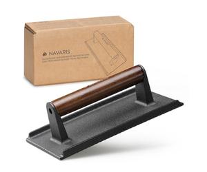 Navaris Smash Burger Press - Rectangular Cast Iron Hamburger Press - Burgers Presser for Even Grilling and Sear Marks - 21 x 11 x 6.5 cm (8.3 x 4.3 x 2.6 in)