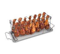 Navaris Stainless Steel Grill Tray - 2 in 1 Stand for 12 Chicken Legs or Wings - Grilling Accessory for Barbecue Grill Oven with Dip Tray