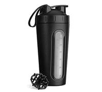 Navaris Stainless Steel Protein Shaker - 750ml Metal Nutrition Protein Fuel Drink Bottle with Mixer Blend Ball - 0.75 Litre Protein Shaker - Black
