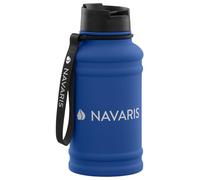 Navaris Stainless Steel Water Bottle - 1.3 Litre (44 fl oz) Capacity Jug - Large Metal Drink Bottle for Sports or Camping - Gym Canteen for Drinks - Hydrate on the Go - Blue
