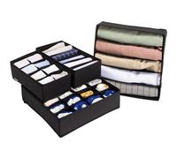 Navaris Storage Boxes - Efficient Small Drawer Insert - Organiser Dividers for Clothes - for Underwear Socks Ties Scarves - Foldable Space-Saving Organisers - Set of 4 - Black
