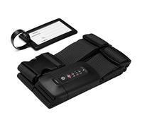 Navaris Suitcase Strap with Lock - Cross Case Baggage Belt with Combination Lock and Luggage Tag for Suitcases, Cabin Cases, Travel Bags - Black