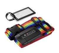 Navaris Suitcase Strap with TSA Lock - Cross Case Baggage Belt with Combination Lock and Luggage Tag for Suitcases, Travel Bags - Multicoloured