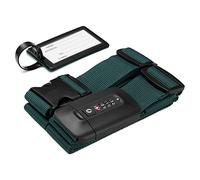 Navaris Suitcase Strap with TSA Lock - Cross Case Baggage Belt with Combination Lock and Luggage Tag for Suitcases, Cabin Cases, Travel Bags - Green