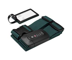 Navaris Suitcase Strap with TSA Lock - Cross Case Baggage Belt with Combination Lock and Luggage Tag for Suitcases, Cabin Cases, Travel Bags - Green