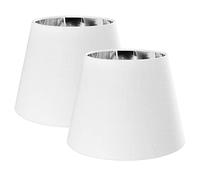 Navaris Table Lampshade - Set of 2 - Tapered Lamp Shades for E27 Light - Pair of Contemporary Modern Lampshades - White Linen with Silver Inner Lining