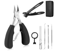 Navaris Thick Nail Clipper Set for Ingrown Nail - Precise Large Heavy Duty Nail Cutters for Ingrowing Thick Toe Nails - Ingrowing Toenail Tools & Clippers Kit - with Storage Bag
