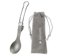 Navaris Titanium & Stainless Steel Spork - Lightweight & Foldable Travel Cutlery - Compact Reusable Fork & Spoon with Locking Mechanism & Carry Bag - Sporks for Camping & Outdoors