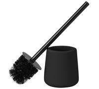Navaris Toilet Brush and Holder Set, Black - Toilet Brushes & Holders - Soft Touch & Rubber Coated Loo Brush with Stainless Steel Handle - Adjustable Silicone Water Stopper