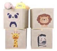Navaris Toy Storage Boxes - Kids Bedroom Cube Baskets w/ Pull-Out Loop - Fabric Collapsible Box Drawers Unit for Shelves - Compatible with Ikea Kallax Inserts - Set of 4 Animals