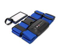 Navaris TSA Luggage Strap - Secure Adjustable Strap for Suitcases with Combination Lock - Lockable Cross Case Travel Belt for Luggage with ID Tag