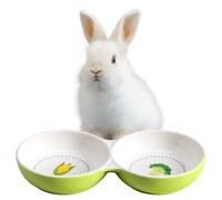 Navaris Twin Feeding Bowls for Small Pets - Durable Double Ceramic Bowl Set for Rabbits, Guinea Pigs - Ideal Food & Water for Kitten, Puppy - Space-Saving & Easy to Clean - Green