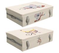 Navaris Underbed Storage Boxes with Lids, Set of 2 - Under the Bed or Cot Organiser Box for Kids - Ideal Toy, Linen, Clothes & Shoe Drawers - Easy-Pull Handles, Lid & Animal Design