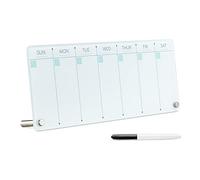 Navaris Weekly Whiteboard Planner - Small Dry Erase Glass Whiteboard for Office Desk - Days of Week to-Do Schedule Board - Approx. 40x15cm - Squares