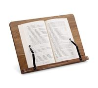 Navaris Wooden Book Stand - Hands-Free Reading Recipe Cookbook Tablet Holder with 2 Adjustable Metal Page Holders with Grips - Acacia Book Easel