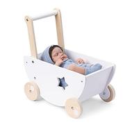 Navaris Wooden Doll Pram - Baby Doll Pram for Girls and Boys - Dolls Toy Pram Buggy Complete with Bedding - Dolls Pram for 1 Year Old and 2 Year Olds Age 18M+