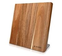 Navaris Wooden Magnetic Knife Holder - Universal Wood Magnetic Block & Organiser for Knives, Scissors, Kitchen Cutlery - Acacia, 27.7 x 27.5 cm