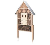 Navaris XL Wooden Insect Hotel - 38 x 11.5 x 57 cm - Natural Wood Insect House - Garden Shelter Bamboo Nesting Habitat for Bees Butterflies Ladybirds