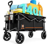 Navatiee 140L Collapsible Folding Wagon, Large Capacity Foldable Wagon with Silent All-Terrain Wheels, Utility Grocery Cart for Camping Shopping Outdoor, Black