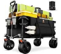 Navatiee Big Wheels Collapsible Wagon Cart Foldable, Heavy Duty Beach Wagon with Silent All-Terrain Wheels, Folding Utility Grocery Cart with Side Pocket and Brakes for Camping Garden Sports, Black