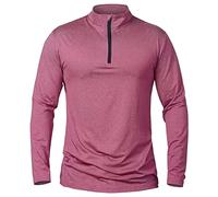 NAVEKULL Men's Long Sleeve Sports Tops 1/4 Quarter Zip Shirts Lightweight Running Shirt Quick Dry Workout Gym Sweatshirts Tops Outdoor Shirts Rose Red