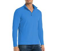 NAVEKULL Men's Long Sleeve T-Shirts Sports Running Tops Cotton Casual Shirt Lightweight 1/4 Quarter Zip Shirt Gym Workout Sweatshirt Stretch Golf T-Shirt Blue