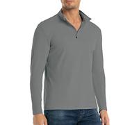 NAVEKULL Men's Long Sleeve T-Shirts Sports Running Tops Cotton Casual Shirt Lightweight 1/4 Quarter Zip Shirt Gym Workout Sweatshirt Stretch Golf T-Shirt Dark Grey