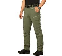 NAVEKULL Men's Tactical Hiking Trousers Lightweight Quick Dry Waterproof Cargo Work Trousers Stretch Elasticated Combat Pants Casual Walking Trousers Army Green