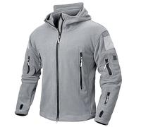 NAVEKULL Men's Tactical Hoodie Fleece Jacket Winter Warm Full-Zip Military Army Outdoor Hiking Coat with 7 Zip-pockets, Light Grey, M
