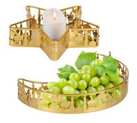 NAVESO 2Pcs Eid Mubarak Moon Star Tray, Ramadan Serving Tray, Ramadan Decorations Tray, Eid Mubarak Gold Metal Dinner Plates, Islam Muslim Party Festival Table Decor for Fruit Snack Dessert Sweets