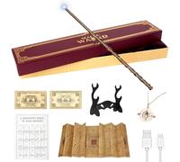 NAVESO 37 cm Magic Wand with LED Light, USB Charging Wand in Gift Box with Spell Card, Train Ticket, Card Holder and Accessory for Witches and Magicians Cosplay De Halloween (B)