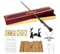 NAVESO 37cm Magic Wand, USB Charging Wands, LED Light Up Wizard Wand in Gift Box with Spell Card, Station Ticket, Map,Necklace and Holder