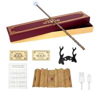 NAVESO 37cm Magic Wand, Wand Made from Vine Wood, USB Charging Wizard Wand, Witch Wands in Gift Box with Spell Card, Station Ticket, Map,Unique Accessories and Holder(B)