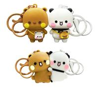 NAVESO 4Pcs Bubu Dudu Keychain, Cute Anime Keychains for Women, Keychain Magnetic, Kawaii Cartoon Statue Bears Panda Figurine Couple Key Chains, Anime Key Ring for Backpacks, Purse, Car Keys