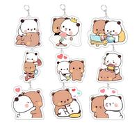 NAVESO 9Pcs Bubu Dudu Keychain, Dudu Bubu Key Chain, Kawaii Cartoon Couple Keychains, Cute Anime Keychains, Panda Keychain, KawaiiKeychains Key Ring for Bag, Car Keys, Purse