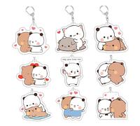NAVESO 9Pcs Bubu Dudu Keychain, Dudu Bubu Key Chain, Kawaii Cartoon Couple Keychains, Cute AnimeKeychains, Panda Keychain, Cute Keyring, Kawaii Keychains Key Ring for Bag, Purse, Car Keys