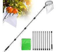 NAVESO Apple Picker with Telescopic Handle, 4M Fruit Picker Telescopic Pole, Apple Picker Tool with Stainless Steel Connecting Pole and Fabric Bag, 10 Sections Fruit Picker Grabber for Orchard, Farm