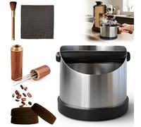 NAVESO Coffee Knock Box, Coffee Grounds Knock Box, 750ML Stainless Steel Coffe-e Bin, Espresso Kno-ck Box with Removable Knoc-k Rod, Coffe-e Brush, Cleaning Cloth and Coff-ee Distribution Needle