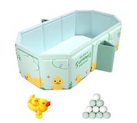 NAVESO Foldable Baby Bath Tub,Portable Toddler Bath with Floating Balls and Ducks,Large Baby Bathtub with Drain Plug, Toddler Bath Tub for Baby 0-5 Years, 78 X 45 X 30 Cm(Cyan)