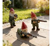 NAVESO Garden Gnomes Outdoor, 3Pcs Army Gnome Garden Decorations, 15 cm Funny Gardens Gnomes Ornaments, Military Gnome Statue for Indoor Outdoor Lawn Yard Decorations