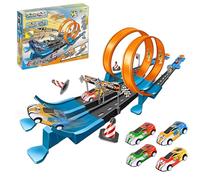 NAVESO Toy Car Track Set for Kids,Double Speed Track for Toy Cars with 4 Super Racing Cars,Race Car Track Toy Sets, 360°Loops,Flexible Track for Toys Cars Includes 40 Accessories,Birthday Gifts for 3+