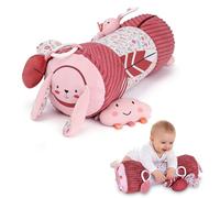 NAVESO Tummy Time Pillow for Babies Inflatable, Tummy Time Roll Pillow with Integrated Rattle & Squeaker, Infant Tummy Time Pillow, Sensory Pillow with Detachable Sensory Toys, Pink