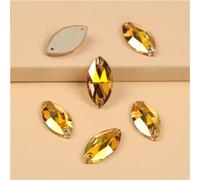 Navette Flat Back Glass Beads Sewing Strass Rhinestone Sew On Stones and Crystals for Crafts MetallicSunshine 7x15mm 30Pcs