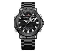 NAVIFORCE Analog Quartz Digital Watches Men Luxury Full Stainless Steel Waterproof Watches Fashion Business Chronograph Military Multifunctional Wristwatch (Black White)