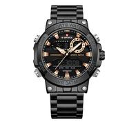 NAVIFORCE Analog Quartz Digital Watches Men Luxury Full Stainless Steel Waterproof Watches Fashion Business Chronograph Military Multifunctional Wristwatch (Black Gold)