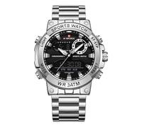 NAVIFORCE Analog Quartz Digital Watches Men Luxury Full Stainless Steel Waterproof Watches Fashion Business Chronograph Military Multifunctional Wristwatch (Silver Black)