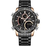 NAVIFORCE Digital Analog Quartz Watch Men Luxury Stainless Steel Waterproof Watches Fashion Business Chronograph Military Multifunctional Wristwatches (Rose Gold + Black)