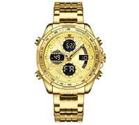 NAVIFORCE Digital Analog Quartz Watch Men Stainless Steel Waterproof Watches Fashion Business Chronograph Military Multifunctional Wristwatch (Gold)